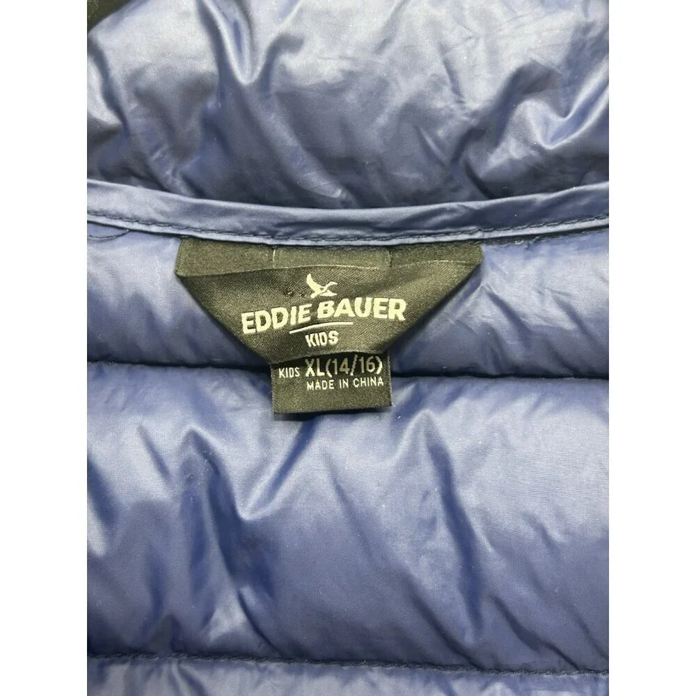 Eddie Bauer CirrusLite 650 Down Filled Puffer Jacket Boys XL 14-16 Blue Pockets
